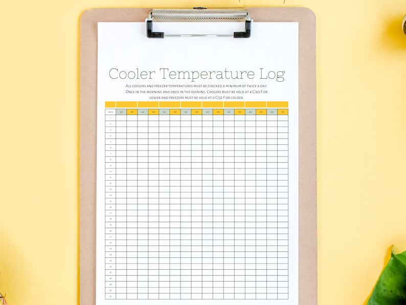 Printable Cooler Temperature Logs for Restaurants Bars Food Etsy