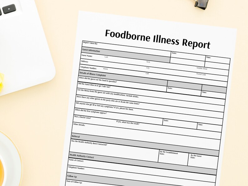 Foodborne Illness Report Restaurant Form Printable Report Etsy