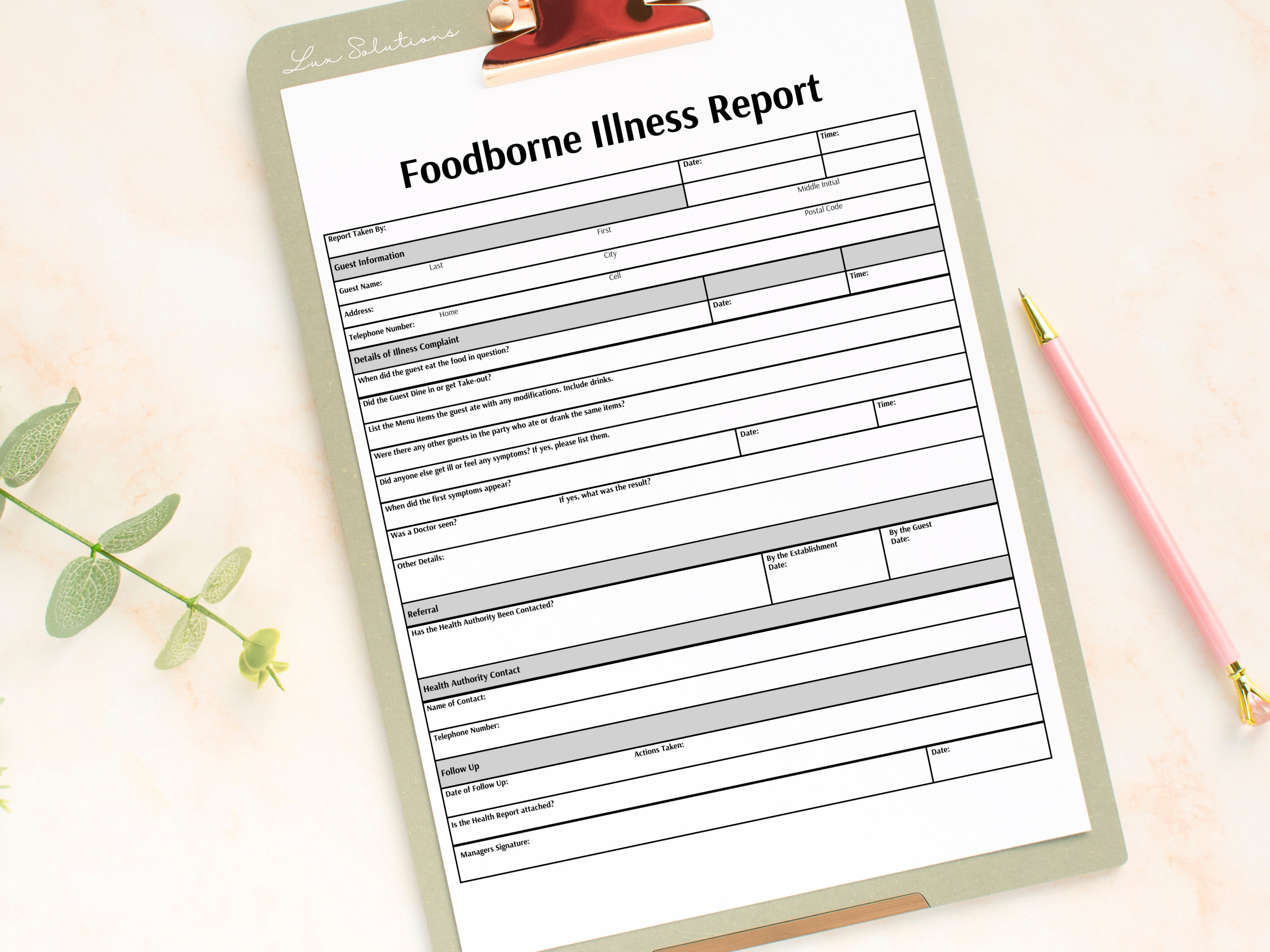 Foodborne illness report restaurant form printable report restaurant