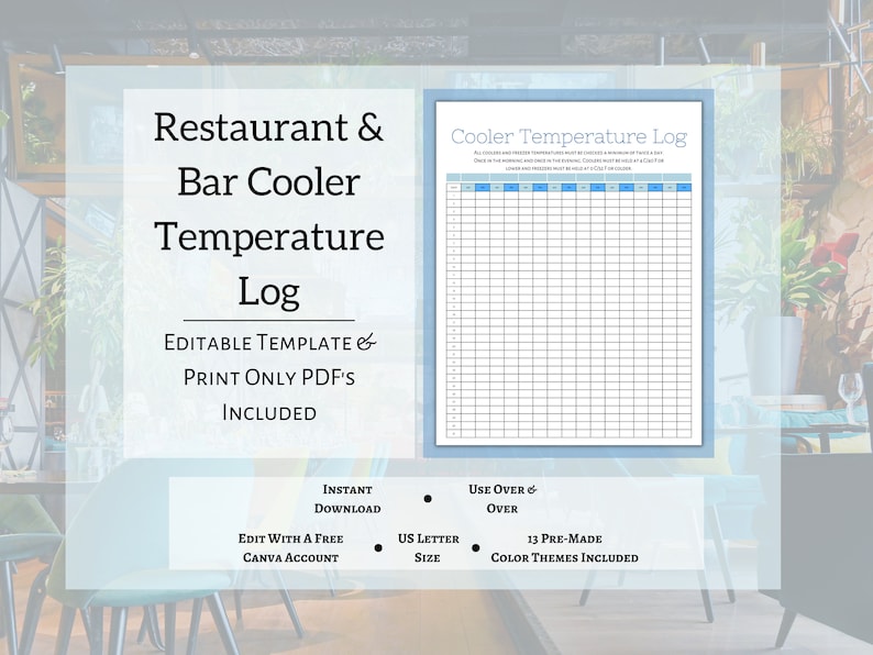 Printable Cooler Temperature Logs for Restaurants, Bars, Food Service