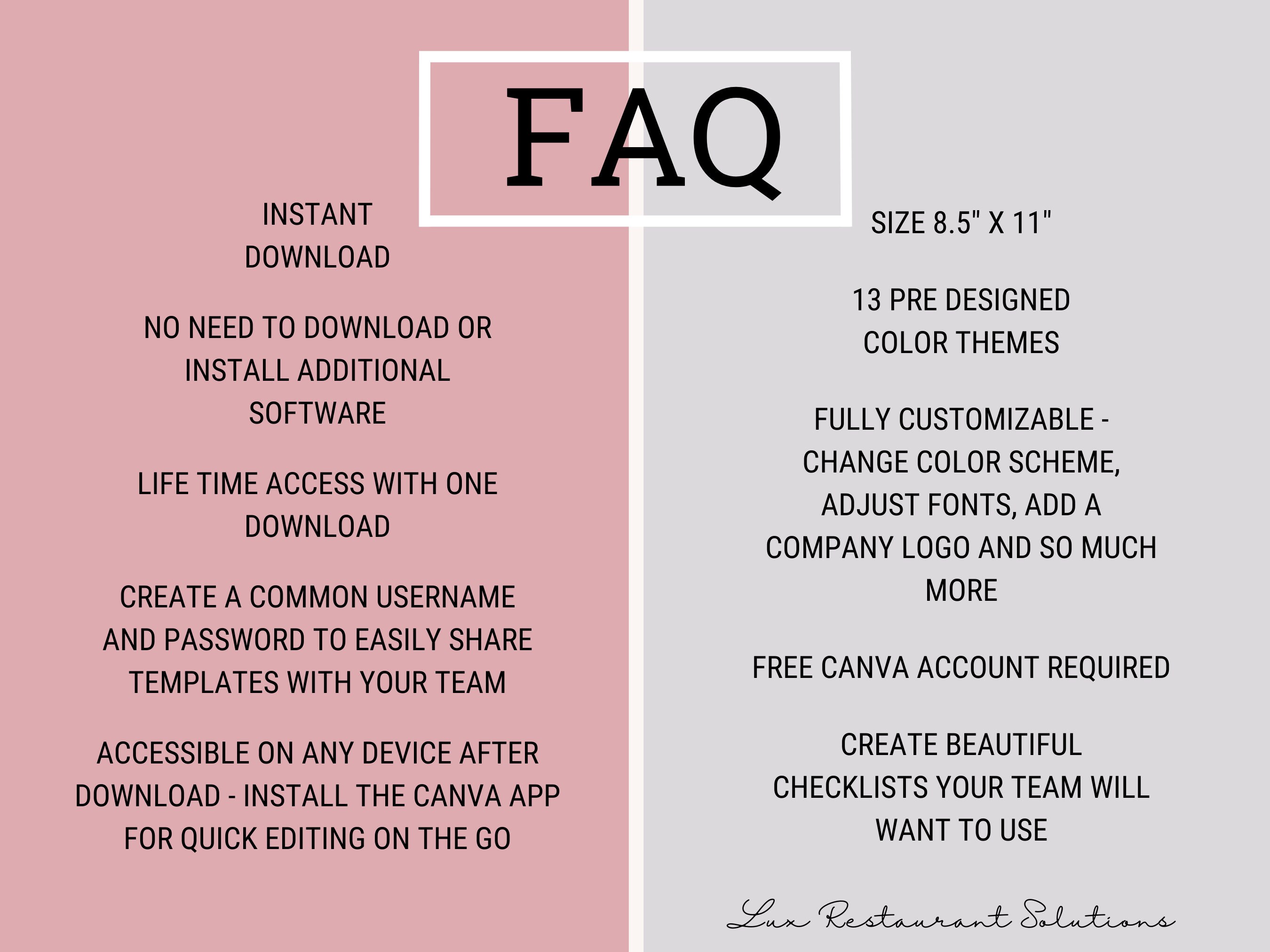 Professional Server Checklist Bundle, Easy to Edit Templates, Opening ...