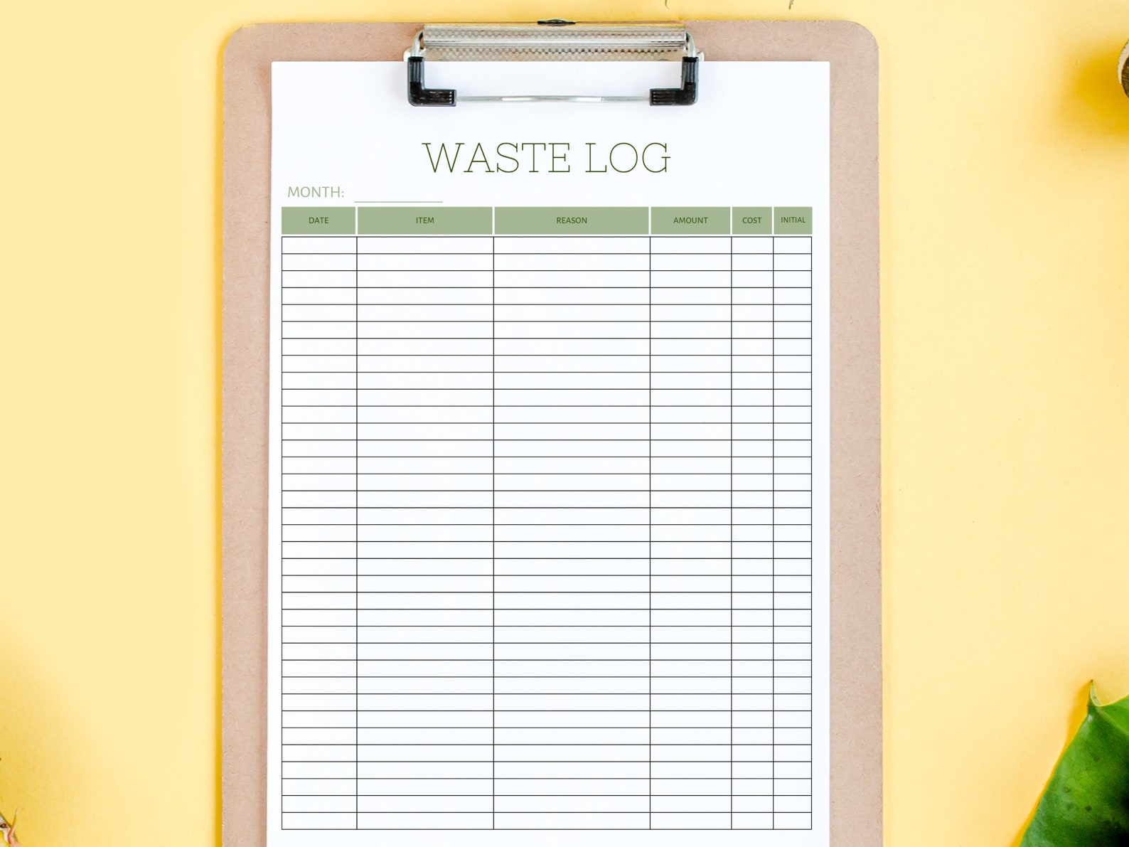 Food Waste Log Bar Waste Log Editable Restaurant Template 4 Etsy