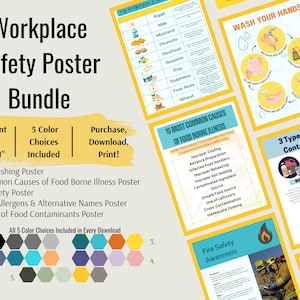 Food Safety Poster Bundle, Restaurant Safety Poster, Food Info Posters, Kitchen Poster, Digital Download, Instantly Download and Print