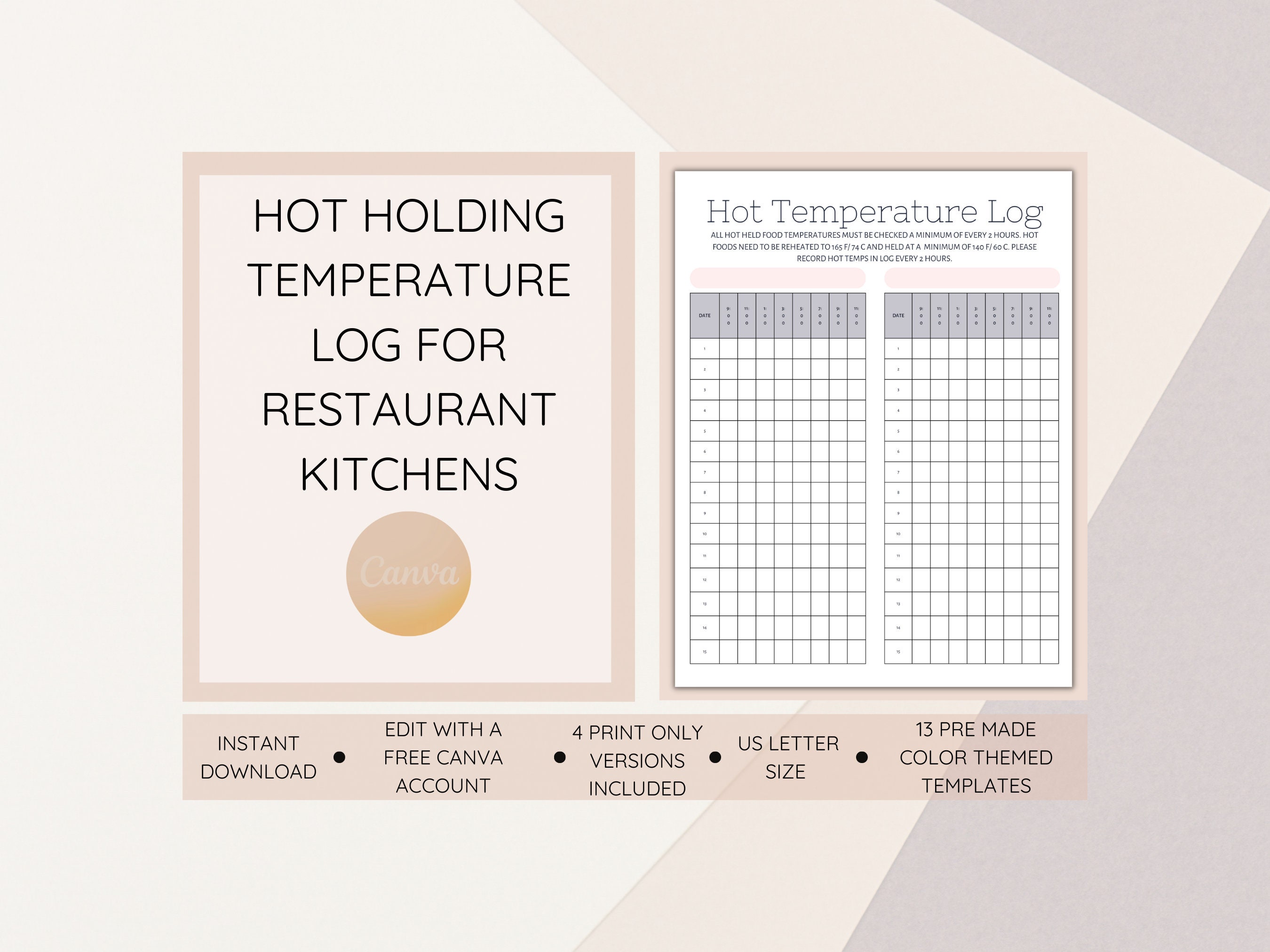 Hot Food Temperature Log Hot Food Record Sheet Editable Etsy