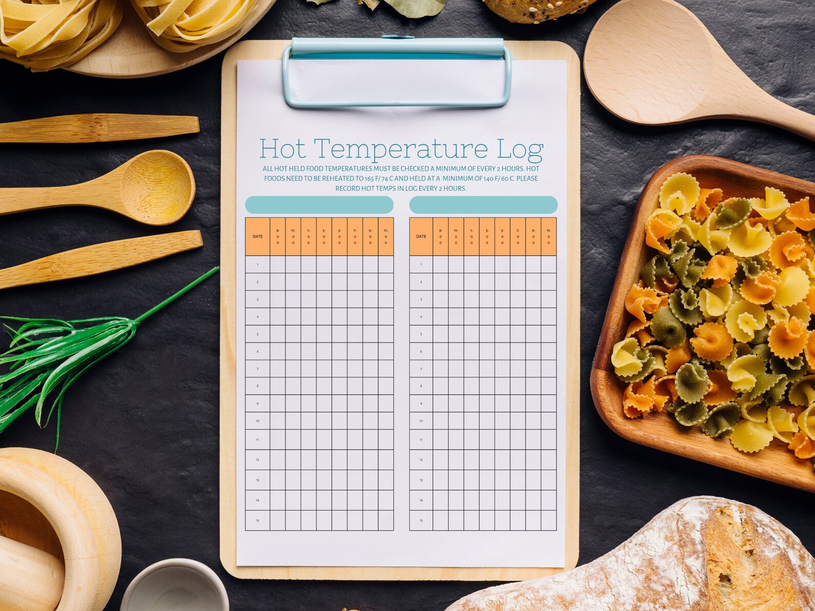 Hot Food Temperature Log, Hot Food Record Sheet, Editable Canva