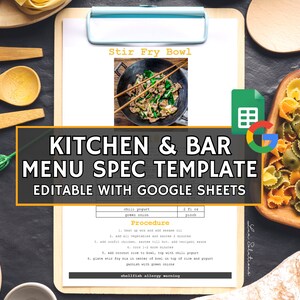 Menuspecificatiebladen voor restaurants en bars, recept- en menusjablonen, bewerken met Google Spreadsheets, menutrainingsmateriaal, menusjablonen