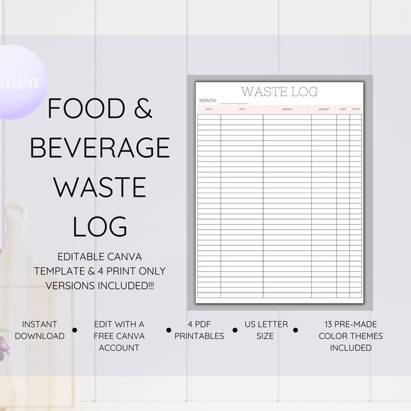 Editable Waste Log Template Etsy UK