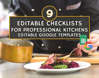 Kitchen Checklist Bundle for Professional Kitchens, 9 Editable Kitchen Templates, Edit Free with Google Sheets, Food Safety Record Logs