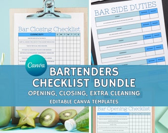 Bar Template Bundle, Editable Bartending Templates, Bar Operations Checklists, Bartender's Best Friend, Opening, Closing, Extra Cleaning