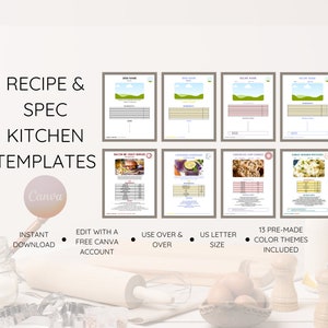 Recept- en specificatiesjablonen voor restaurants, bewerkbare canva-sjablonen, 13 kant-en-klare kleurenthema's, Instant download, menusjabloon, specificatiemap