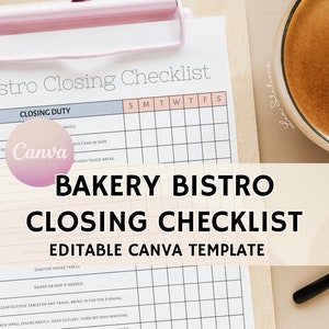 Bakery / Bistro  Closing Checklist, Editable Template for Bakeries, Bakery Nightly Routine, Edit Free with Canva, Bakery Daily Operations
