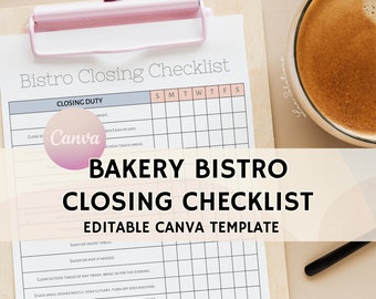Bakery / Bistro  Closing Checklist, Editable Template for Bakeries, Bakery Nightly Routine, Edit Free with Canva, Bakery Daily Operations