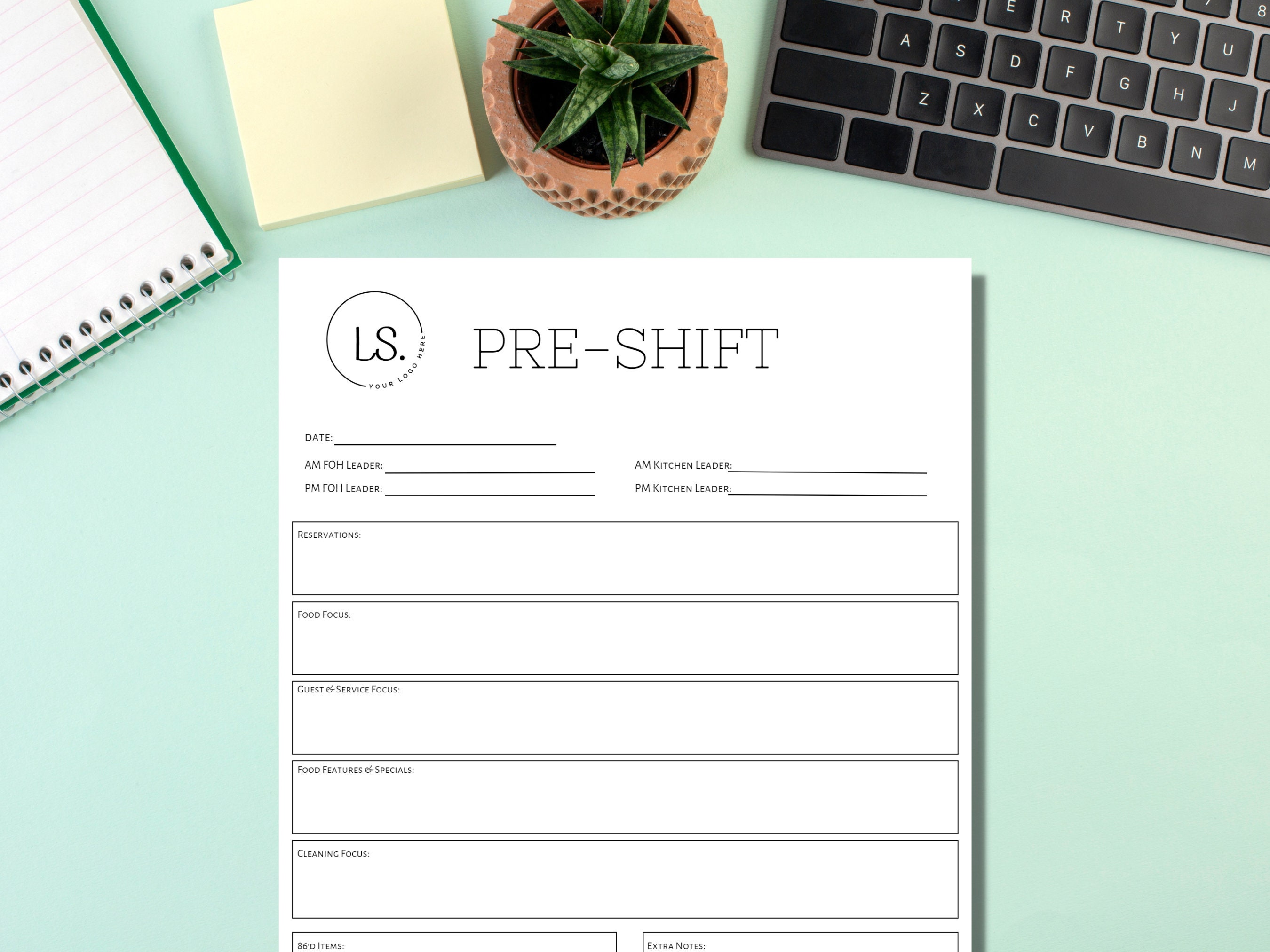 Preshift for Restaurants, Editable Pre Shift Template, Restaurant Preshift for Restaurants, Editable Pre Shift Template, Restaurant