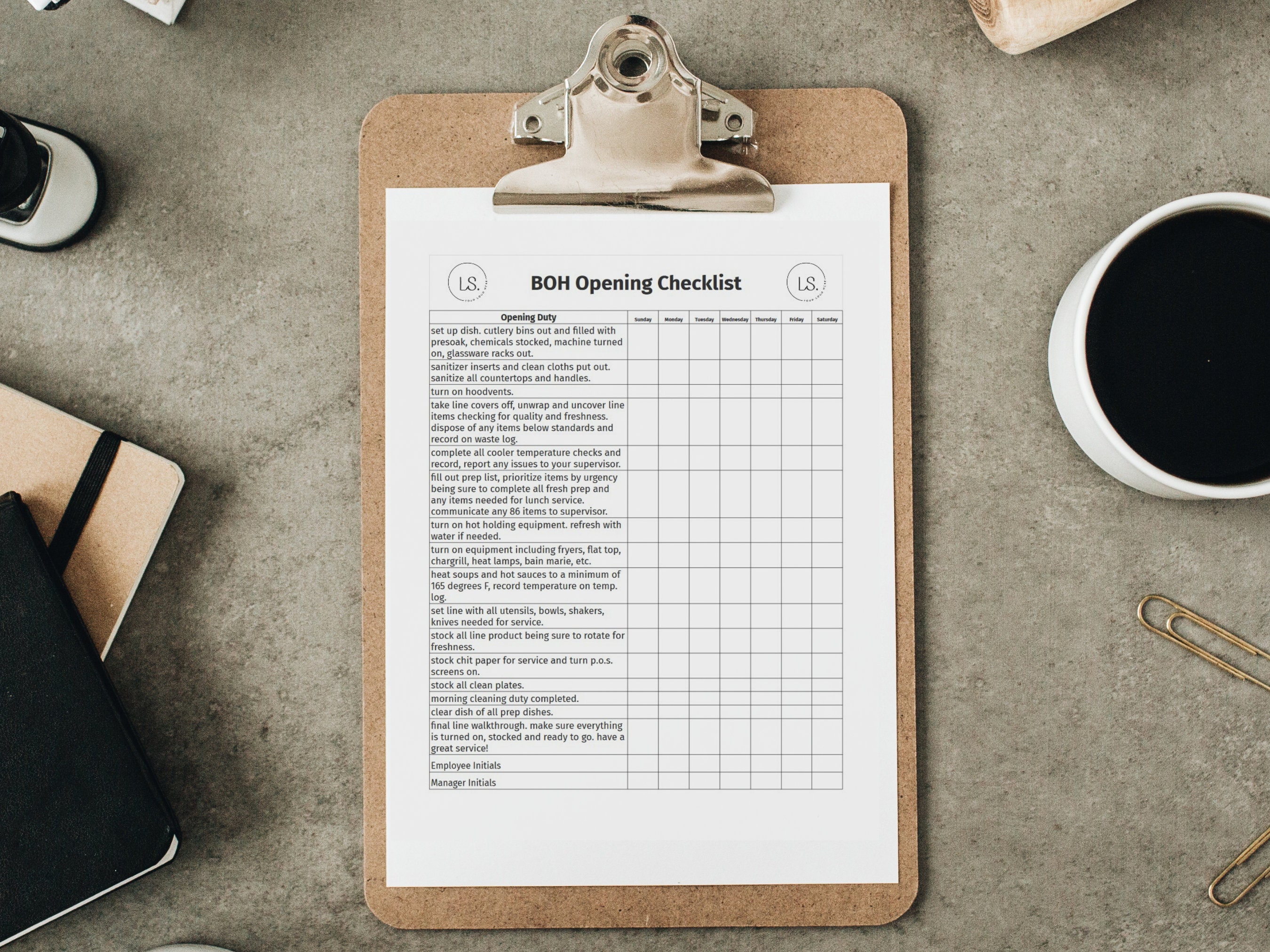 BOH Opening Checklist Kitchen Opening Checklist Template Etsy