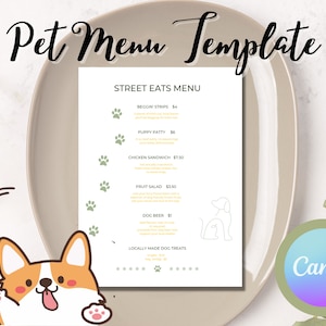 Plantilla de menú para mascotas, menú para perros para restaurantes o eventos, plantilla de menú para perros Canva, descarga instantánea, totalmente personalizable