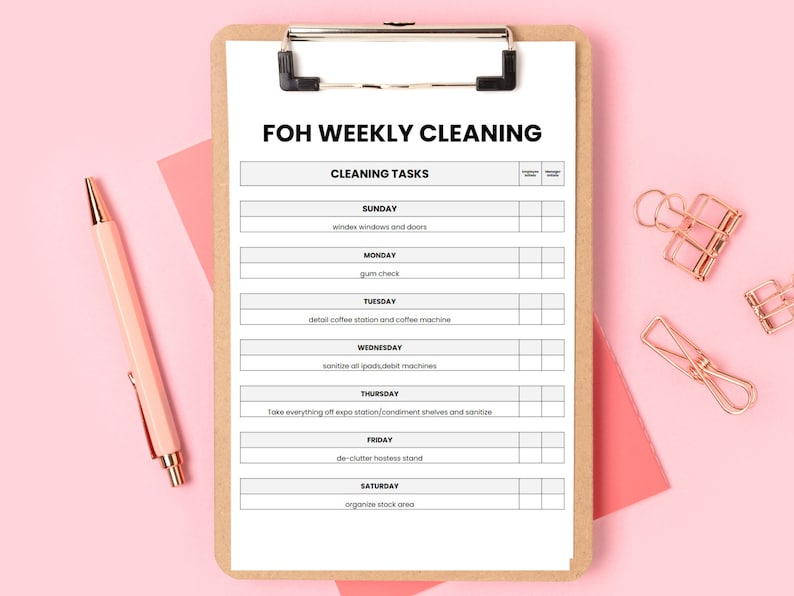 Server Extra Cleaning Checklist, Server Weekly Cleaning Checklist ...