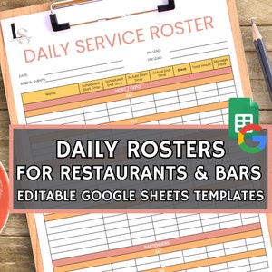 Täglicher Dienstplan für Restaurants und Bars, Zeitplanvorlage für Restaurants, bearbeitbare Google Sheets-Vorlage, Business Time Card, Sign-in Sheet