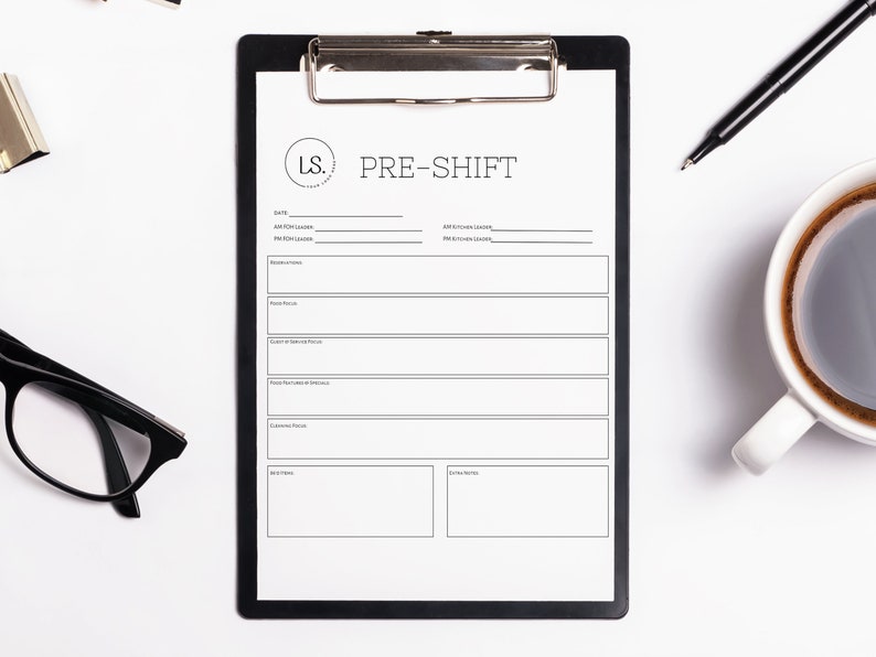 Preshift for Restaurants, Editable Pre Shift Template, Restaurant