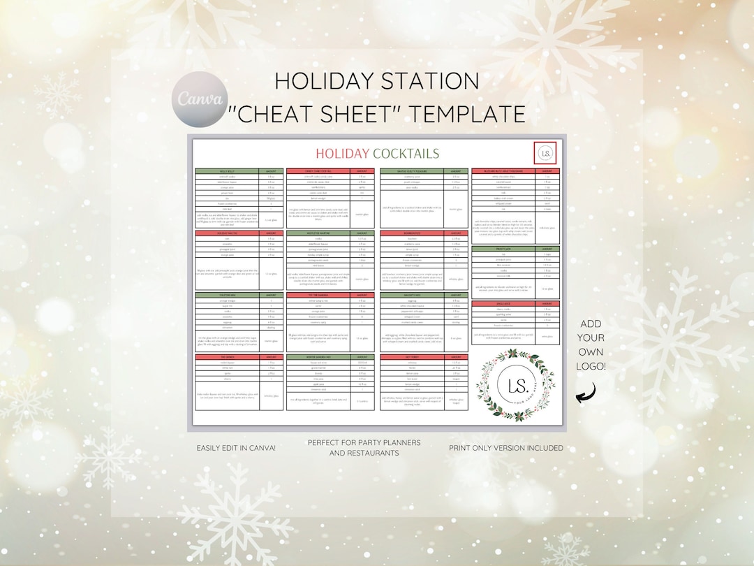 holiday-recipe-template-cocktail-recipe-template-christmas-party-recipe-sheet-restaurant-recipe-cheat-sheet-bartender-template-etsy