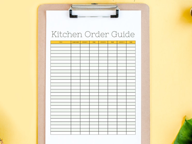 Restaurant Order Guide, Kitchen Order Guide, Par List, Editable Order Restaurant Order Guide, Kitchen Order Guide, Par List, Editable Order