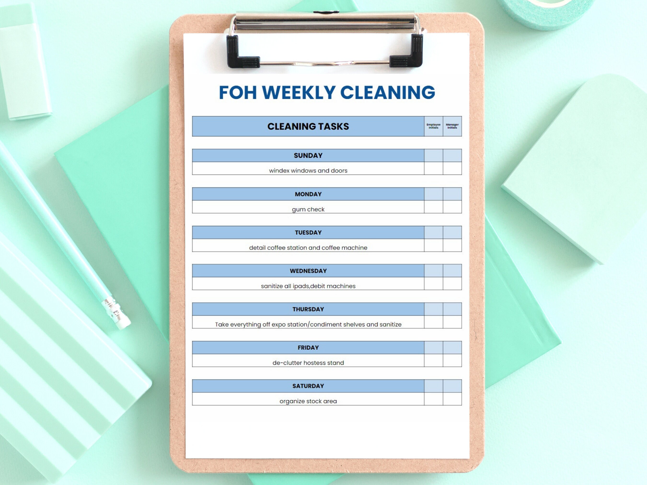 Server Extra Cleaning Checklist, Server Weekly Cleaning Checklist ...