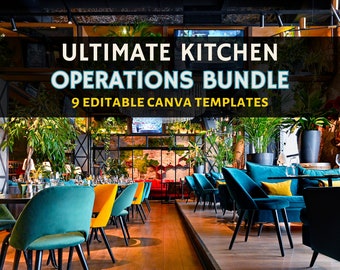 Kitchen Template Bundle, Professional Kitchen Templates, Fully Editable, Food Service Checklists, Edit Free with Canva, Instant Download