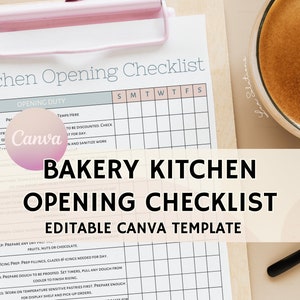Bakery Opening Checklist, Editable Template for Bakeries, Bakery Daily Routine, Edit Free with Canva, Bakery Daily Operations, Bakery List