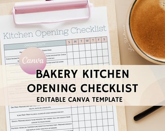 Bakery Opening Checklist, Editable Template for Bakeries, Bakery Daily Routine, Edit Free with Canva, Bakery Daily Operations, Bakery List