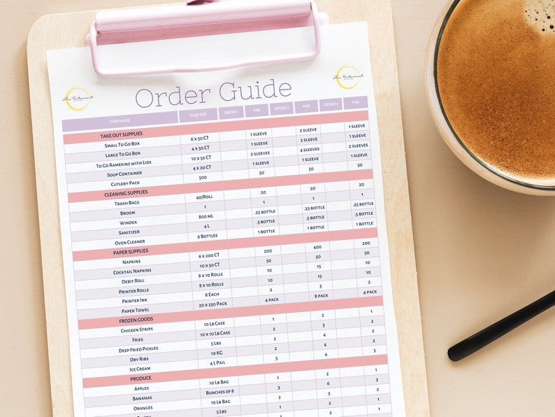 Order Guide for Restaurants and Bars, Restaurant Par List, Ordering ...