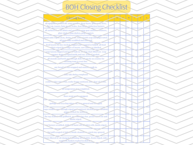 Bar Closing Checklist Restaurant Bar Cleaning List Bar Etsy