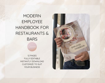 Modern Employee Handbook for Restaurants, Food & Beverage Service Employee Manual, Employee Handbook, Editable Template, Instant Download