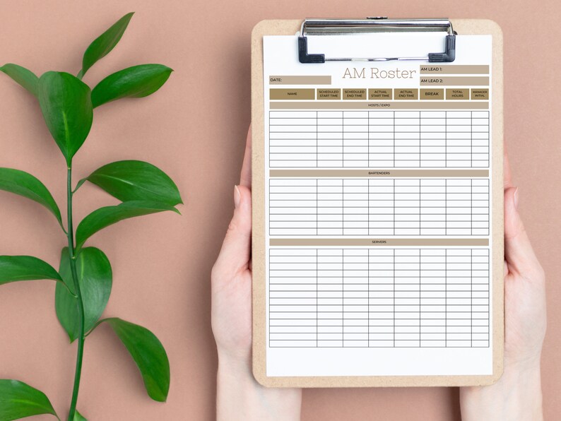 Releasing Time Frame Roster Large Daily Restaurant Roster, Printable FOH Daily Schedule, Service ...