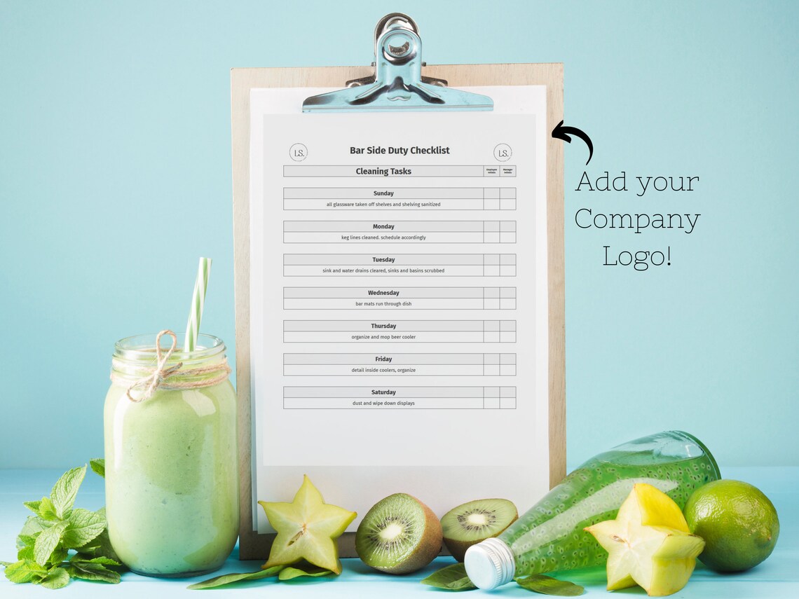 Bar Side Work Checklist Bartender Cleaning Checklist Etsy