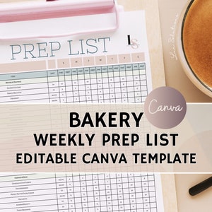 Bakery Prep List, Editable Daily Prep List for Bakeries, Par List for Bakeries, Cafes, Coffee Shops & More, Edit Free with Canva, Prep Chart
