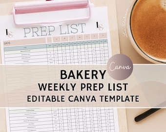 Bakery Prep List, Editable Daily Prep List for Bakeries, Par List for Bakeries, Cafes, Coffee Shops & More, Edit Free with Canva, Prep Chart
