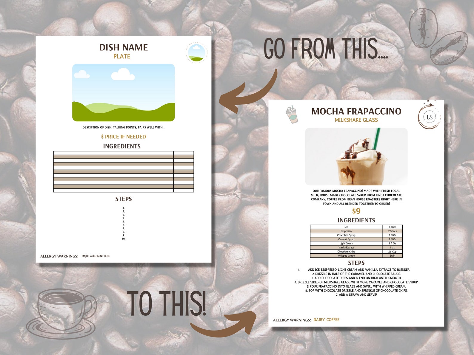 Recipe and Spec Templates for Restaurants, Editable Canva Templates, 13 ...