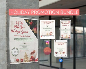 Paquete promocional navideño, paquete de publicidad de restaurantes, paquete de publicaciones en redes sociales, plantillas editables de Canva, descarga instantánea