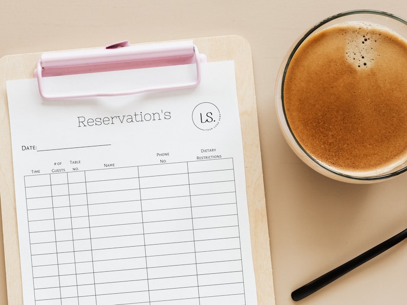 Restaurant Reservation Sheet, Editable Reservation Template