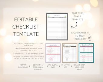 Checklist Template, Fully Editable and Customizable Checklist Template, Instant Download, Edit in Canva, US Letter Size, Printable Checklist