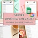 FOH Opening Checklist, Server Opening Checklist, Editable Restaurant ...