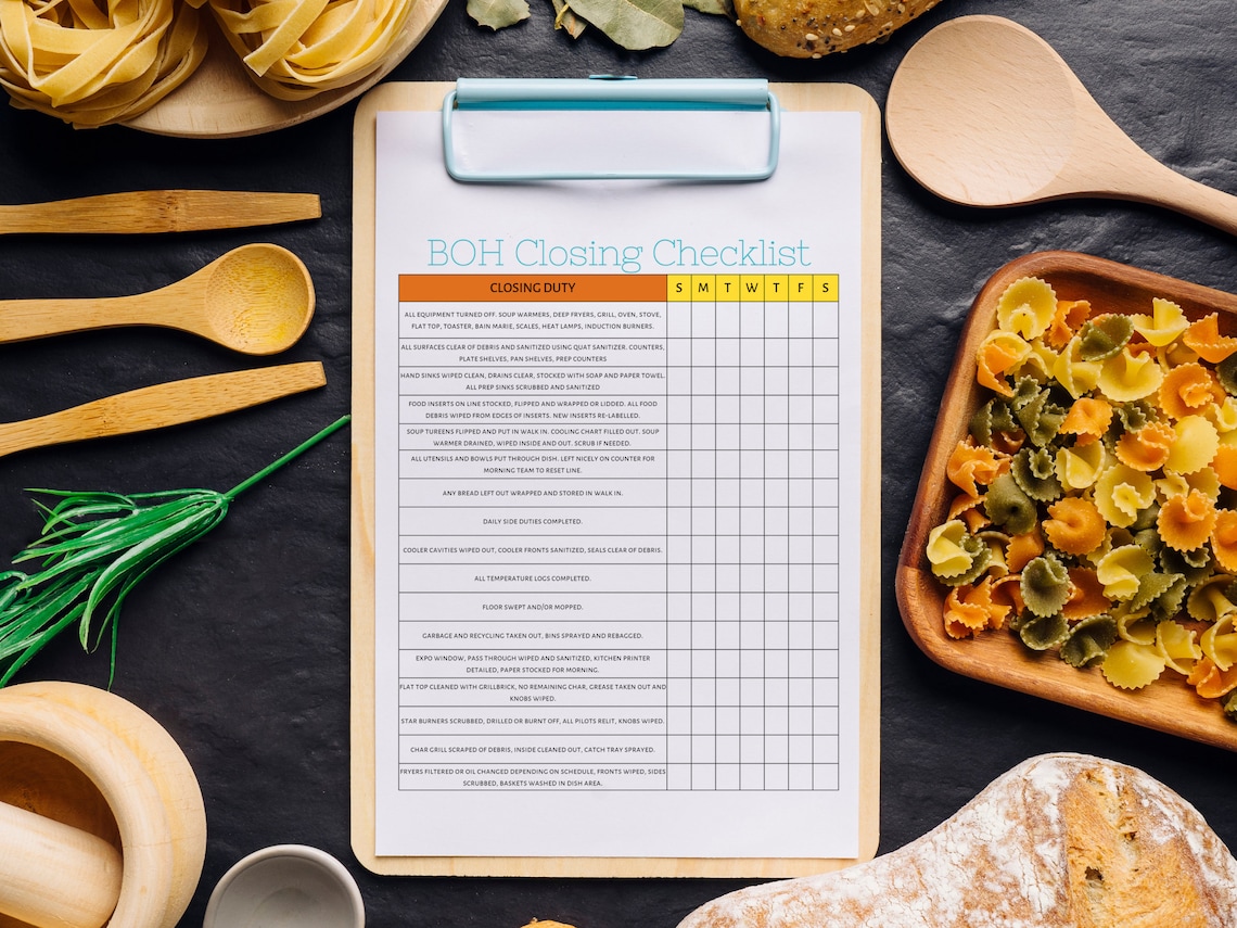 BOH Closing Checklist Template, Editable Kitchen Template for BOH Closing Checklist Template, Editable Kitchen Template for