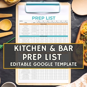 Modèle de liste de préparation et de préparation, liste de préparation des aliments, modèle de liste de préparation, modification gratuite avec Google Sheets, téléchargement immédiat, vous n'avez pas besoin d'Excel
