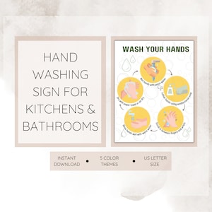 Printable Handwashing Sign, Health and Safety Awareness, Wash Your Hands, Instantly Download and Print, 5 Color Choices, Unlimited Printing