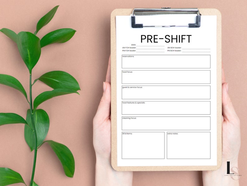 Pre-shift for Restaurants, Editable Pre Shift Template, Restaurant ...