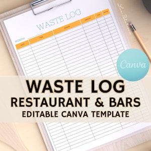 Registro de desperdicio de alimentos, registro de desperdicio de bar, plantilla editable para restaurante, 4 archivos PDF para imprimir, descarga instantánea, tamaño carta de EE. UU., Canva