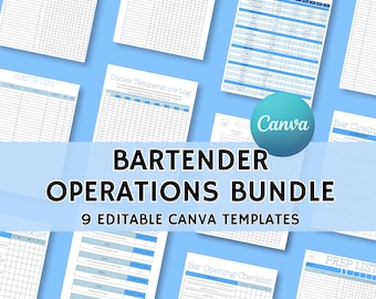 Ultimate Bartenders Template Bundle, Health & Safety Sheets, Prep and Order Guides, Cleaning Checklists, Edit Free with Canva, Bar Templates