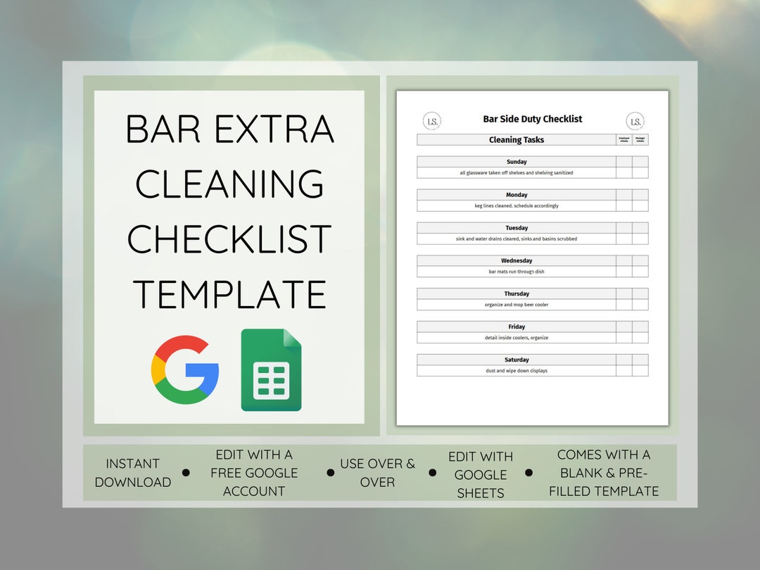 Bar Side Work Checklist Bartender Cleaning Checklist Etsy