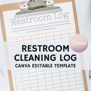 Bathroom Log, Restroom Checklist, Editable Template, Washroom Log, Cleaning Checklist, Bathroom Checklist, Bathroom Cleaning List