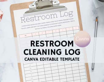 Bathroom Log, Restroom Checklist, Editable Template, Washroom Log, Cleaning Checklist, Bathroom Checklist, Bathroom Cleaning List