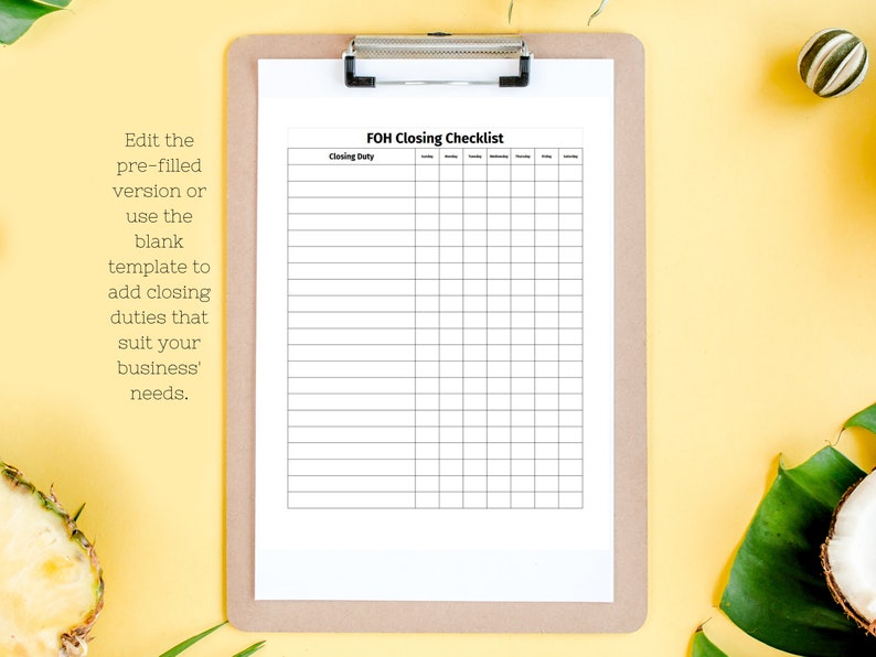 FOH Checklist Template Bundle Restaurant & Bar Server Etsy